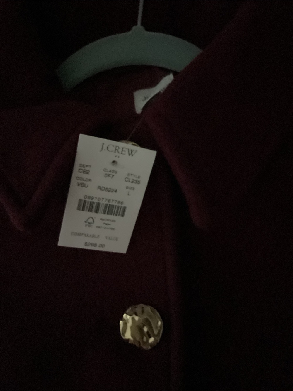 J. Crew Burgundy Pea Coat with Gold Buttons - Picture 8 of 8